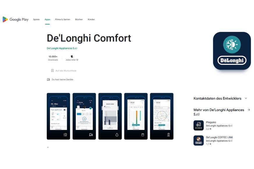 Die De’Longhi Comfort App ist im Google Playstore zu sehen.